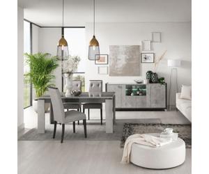 Séjour buffet 4P + table de repas aspect béton ciré 2 tons - HAMPTON