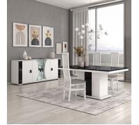 AltoBuy Séjour Buffet + Table Repas Blanc et Aspect marbre Noir - Tahoe