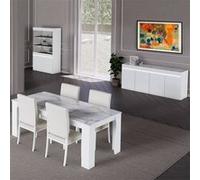 Séjour Complet avec Vitrine 2P Laqué Blanc Brillant et Imitation Marbre - CHRIS WHITE - ALTOBUY Blanc G