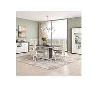 Séjour complet buffet + table repas + vitrine 2 portes blanc et imitation granit gris - NEWELL - ALTOBUY