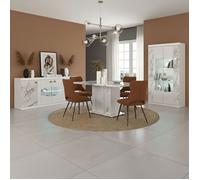Séjour complet buffet + table repas + vitrine 2 portes blanc et imitation marbre - ETOLIS