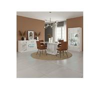 Séjour complet buffet + table repas + vitrine 2 portes blanc et imitation marbre - ETOLIS -