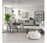Séjour Complet buffet + table + vitrine aspect béton ciré 2 tons - HAMPTON