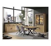 Séjour Complet Table Allongeable Aspect Bois Chêne Clair Piètement Métal X - LORENZO - ALTOBUY Marron G