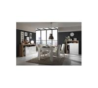 Séjour Complet Table + Buffet 4P Blanc Laqué Niches Aspect Chêne Mercure - ARTURO -