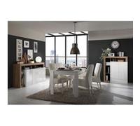 Séjour Complet Table + Buffet 4P Blanc Laqué Niches Aspect Chêne Mercure - ARTURO - ALTOBUY Blanc G