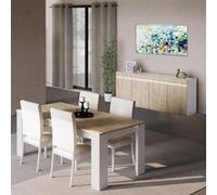 Séjour Table + Buffet Laqué Blanc Brillant Aspect Bois - CHRIS OAK - ALTOBUY Marron G