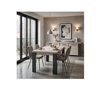 AltoBuy Séjour Table + Buffet Finition chêne Clair et Gris Ardoise - HADÈS
