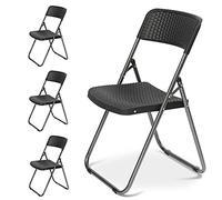 Sekey 4 Chaises Pliantes, Chaise de Balcon en Résine Tressée, 46 x 53 x 84cm, Jardin Balcon Camping, 200 kg de Charge, Noir