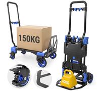Sekey Diable pliable 2-en-1, Chariot de transport pliable en aluminium, Diable pliable et chariot plateforme, Charge maximale 150 kg, Chariot de transport avec roues en caoutchouc thermoplastique à do
