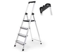 Sekey Escabeau 4 Marches Pliable en Aluminium (140 cm), Marchepied Escamotable avec Plateau à Outils, Antidérapant, Charge Jusqu’à 150 kg, Certifié TÜV EN131-2, Usage Domestique, Garage & Jardin