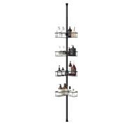 Sekey Étagère de Douche sans perçage - Étagère de Douche télescopique avec système à clic et 4 paniers, étagère d'angle réglable en Hauteur 79 à 315 cm, étagère de Salle de Bain Stable pour Salle de