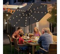 Sekey Parasol 3m Parasol de marché avec manivelle, Parasol de jardin, 8 baleines, avec éclairage solaire LED, Gris