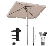Sekey Parasol Balcon 3-en-1 SET | Parasol Rectangulaire 200 x 125 cm avec UPF50+ & GRS-certifié | Parasols de Jardin Extérieur + Support + Housse Étanche | Inclinable, Hauteurs Réglables, Volants