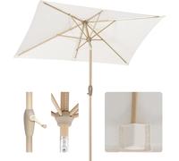 Sekey Parasol Rectangulaire 210 x 140 cm - Parasol de balcon, parasol de marché, parasol de terrasse avec manivelle, aspect bois, protection solaire UV50+, crème