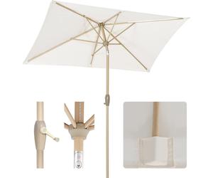 Sekey Parasol Rectangulaire 210 x 140 cm - Parasol de balcon, parasol de marché, parasol de terrasse avec manivelle, aspect bois, protection solaire UV50+, crème