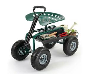 Sekey, tabouret à roulettes pour jardin, siège pivotant à 360 degrés, pneus gonflables, idéal pour le jardin, l'aide aux récoltes (jusqu'à 180 kg), avec poignée et espace de rangement pour serre