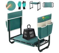 Sekey Tabouret de Jardinier réglable en Hauteur, capacité de Charge 180 kg, Pliable avec Poches à Outils, Confort pour Les Genoux, Vert