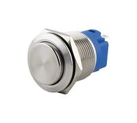 SeKi Bouton poussoir en acier inoxydable Ø 16 mm en forme de tête saillante - Œillets à souder - Connecteur plat 0,5 x 2,8 mm - Bouton de sonnette.