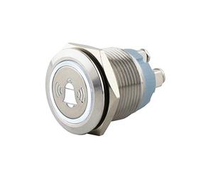 SeKi Bouton poussoir en acier inoxydable Ø 19 mm - Forme de tête plate - Couleur : icône lumineuse - Raccordement à vis blanc - Bouton de sonnette