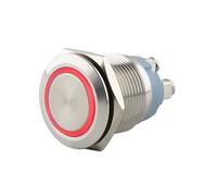 SeKi Bouton poussoir en acier inoxydable - Diamètre : 16 mm - Forme de tête plate - Anneau LED coloré éclairé - Raccord à vis rouge - Bouton de sonnette