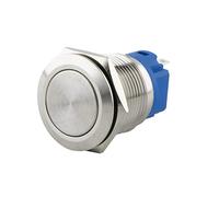 SeKi Bouton poussoir en acier inoxydable - Diamètre : 16 mm - Forme de tête plate - Œillets à souder - Connecteur plat 0,5 x 2,8 mm - Bouton de sonnette.