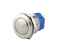 SeKi Bouton-poussoir en acier inoxydable - Diamètre : 19 mm - Forme bombée - Œillets à souder - Connecteur plat 0,5 x 2,8 mm - Bouton de sonnette.