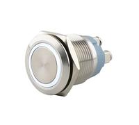 SeKi Bouton poussoir en acier inoxydable - Diamètre : 19 mm - Forme de tête plate - Anneau LED coloré éclairé en blanc - Raccord à vis - Bouton de sonnette