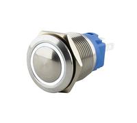 SeKi Bouton poussoir en acier inoxydable - Diamètre : 19 mm - Tête bombée - Anneau LED coloré éclairé - Œillets à souder blancs - Connecteur 0,5 x 2,8 mm - Bouton de sonnette