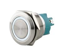 SeKi Bouton poussoir en acier inoxydable - Diamètre : 25 mm - Forme de tête plate - Anneau LED coloré éclairé en blanc - Raccord à vis - Bouton de sonnette