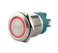 SeKi Interrupteur à pression en acier inoxydable - Diamètre : 22 mm - Forme de tête plate - Anneau LED coloré - Raccord à vis rouge