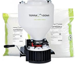Sel de déneigement 10 kg | Contre le verglas et la neige en hiver | Granulométrie M | Sel anti-verglas | + Distributeur universel | Appareil de distribution manuel pour engrais, semences et sel de dén