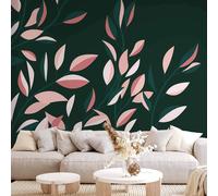 Selbstklebende Folie Fototapete - Vigne fleurie - feuilles grimpantes minimalistes sur fond vert 147x105 cm Blätter b-A-10108-a-c