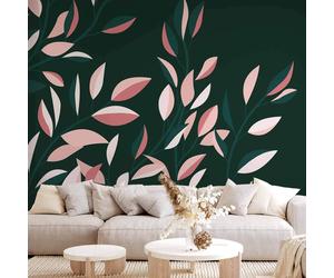 Selbstklebende Folie Fototapete - Vigne fleurie - feuilles grimpantes minimalistes sur fond vert 147x105 cm Blätter b-A-10108-a-c
