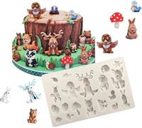 Selecto Bake Moule en silicone 3D en forme d'animal - Gris - Pour décoration de gâteaux au chocolat, écureuil, lapin, cerf, hérisson et autres animaux de la forêt, champignon