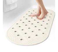 SelfSuite Tapis de Bain en Caoutchouc antidérapant, 78,7 x 35,6 cm, avec ventouses et Trous de Drainage, Blanc Ivoire