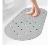 SelfSuite Tapis de Bain en Caoutchouc antidérapant, 78,7 x 35,6 cm, Tapis de Sol pour Baignoire avec ventouses et Trous de Drainage, Gris