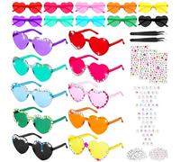 SelfTek Lot de 10 Lunettes de Soleil en Forme de Cœur, Sans Monture - Lunettes D'amitié Colorées avec Lettres et Strass - pour Anniversaire, Enterrement de Vie de ne