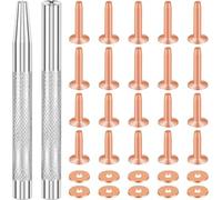 SelfTek Lot de 20 rivets et bavures en cuivre (14 mm et 19 mm) avec 2 rivets de poinçonnage pour ceintures, sacs, colliers, artisanat du cuir, bracelets