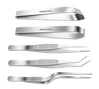 SelfTek Lot de 5 pinces à épiler en acier inoxydable de 16 cm, pinces plates et inclinées de 11,9 cm pour ustensiles de cuisine de chef, pointes dentelées de précision, ustensiles de beauté