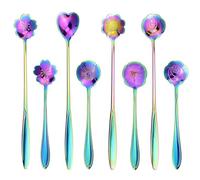 SelfTek Lot De 8 Cuillères en Forme de Fleur Arc-en-Ciel, 2 Tailles Différentes Cuillere a Cafe en Acier Inoxydable, Réutilisables, pour Desserts Froids, Sundae, Café, Gâteau