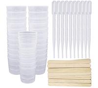 SelfTek Tasses graduées en plastique avec outils - Paquet de 50 Tasses à mesurer de 30 ml, Lot de 50 bâtonnets de mélange, Paquet de 50 Pipette de dosage de 3 ml
