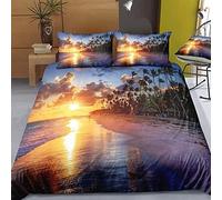 SELIDO Housse de Couette 140x200 Vue sur la Mer Parures de Lit Coucher de Soleil Paysage 1 Personne Literie Microfibre Imprimé 3D 2 Taies d'oreiller avec Fermeture Éclair