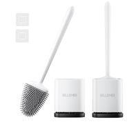 Sellemer Brosse Toilettes WC, 2 Pièces Balai Toilette WC Montage Mural/au Sol avec Brosse WC Silicone vec Séchage Rapide Support Ventilé, Balai WC Plate pour Toilette de Salle de Bain (Blanc)