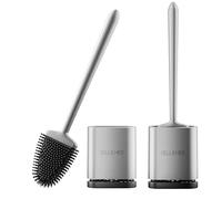 Sellemer Brosse Toilettes WC, 2 Pièces Balai WC Montage Mural/au Sol avec Silicone vec Séchage Rapide Support Ventilé, Brosse Plate pour Toilette de Salle de Bain (Argenté)