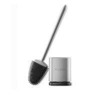Sellemer Brosse WC Silicone, Balai WC Montage Mural/au Sol, avec Support Ventilé à Séchage Rapide, Brosse Plate pour Toilette de Salle de Bain(Argenté)