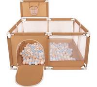 Selonis parc avec panier et 100 balles Parc pour enfants, beige:beige pastel/bleu pastel/blanc