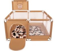 Selonis parc avec panier et 100 balles Parc pour enfants, beige:beige pastel/rouge cuivré/blanc/noir