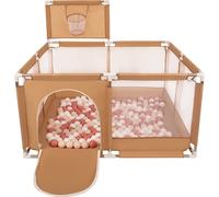 Selonis parc avec panier et 100 balles Parc pour enfants, beige:beige pastel/ saumon/blanc