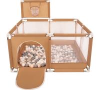Selonis parc avec panier et 100 balles Parc pour enfants, beige:pastel beige/gris/blanc
